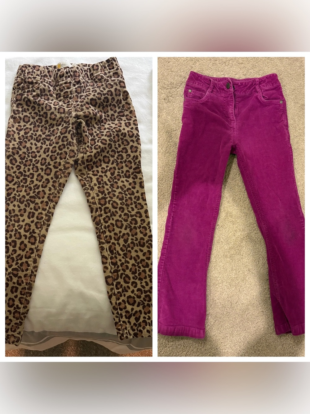 Biden Girl Leopard Print and Magenta Corduroy Pants Girls' Bottoms